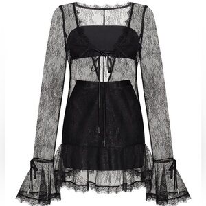 NWT Milla Alluring semi-transparent lace mini dress in black, Xo Xo